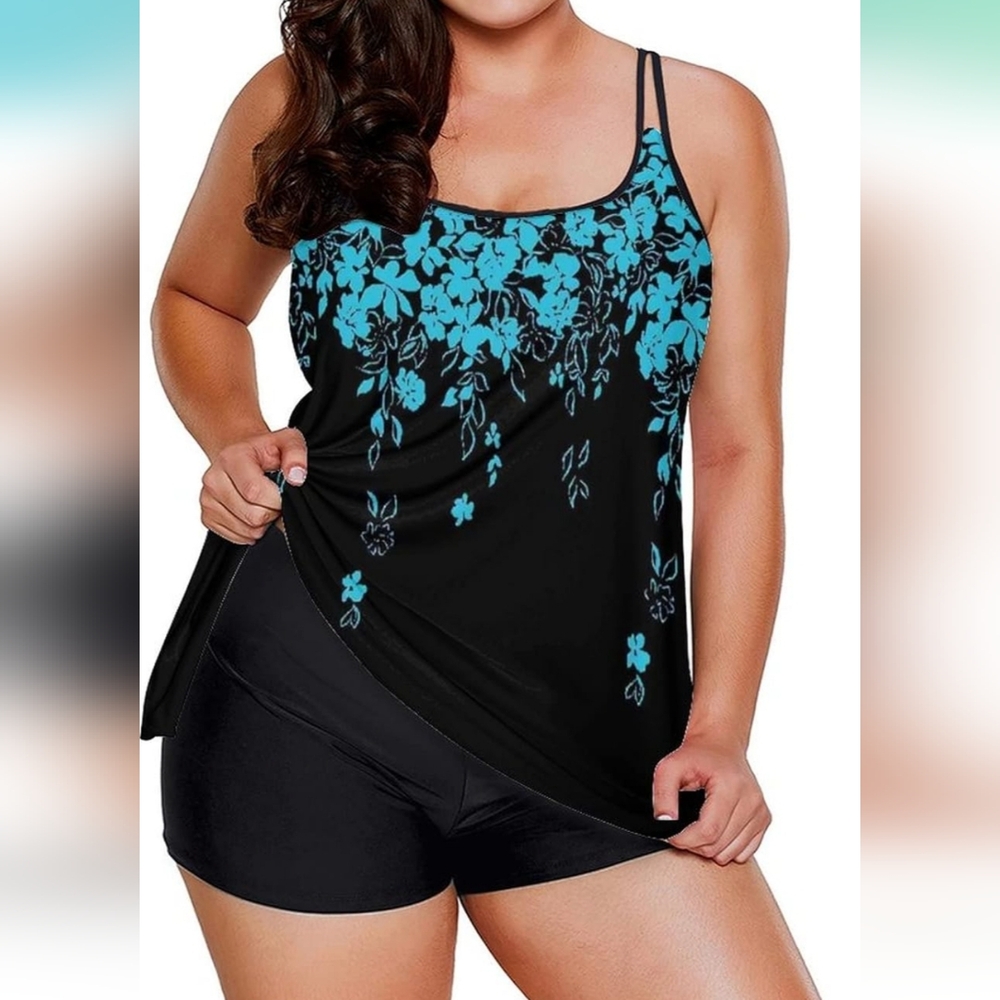 URCHICS PLUS SIZE 2 Piece Flowy Tummy Control Tankini Swimsuit